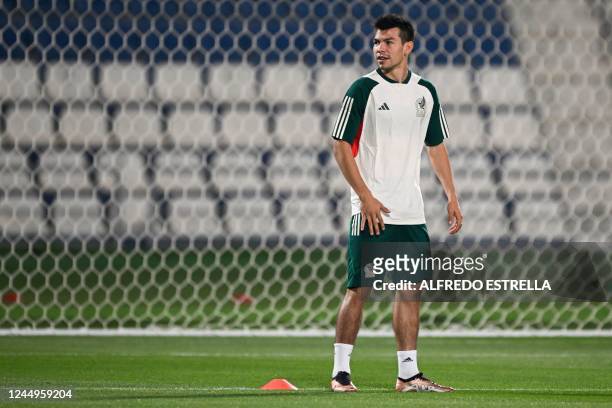 Mexico's forward Hirving Lozano takes part in a training session at Khor SC Training Site in Al Khor on November 21 on the eve of the Qatar 2022...