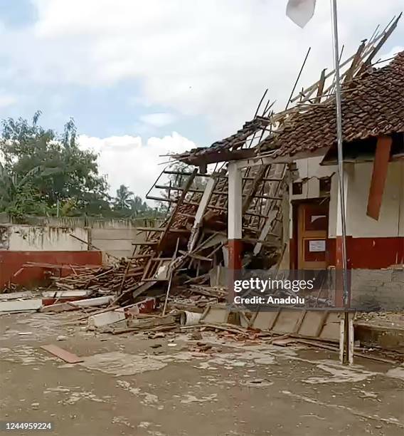 Screen grab from a video shows damage after 5.6 magnitude earthquake in Cianjur on November 21, 2022. - At least 56 people were killed in an...