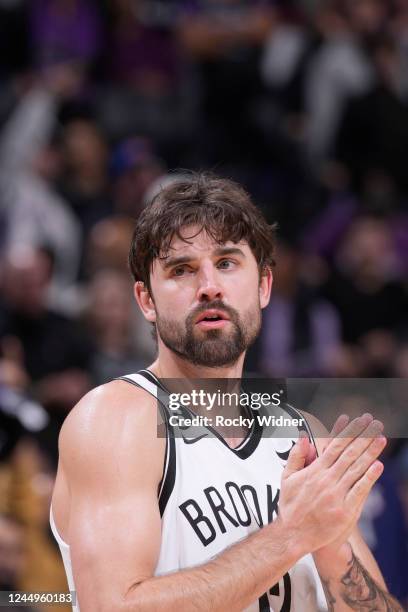 Joe Harris of the Brookyln Nets looks on during the game against the Sacramento Kings on November 15, 2022 at Golden 1 Center in Sacramento,...