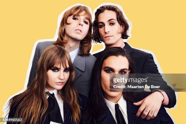 Thomas Raggi, Damiano David, Ethan Torchio and Victoria De Angelis of Måneskin, winners of the Favorite Rock Song award for 'Beggin,' pose for a...