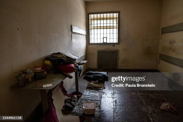 Prison cell is seen inside a building where a Russian prison and supposed torture chamber was on November 19, 2022 in Kherson, Ukraine. Following...