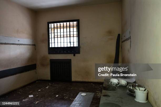 Prison cell is seen inside a building where a Russian prison and supposed torture chamber was on November 19, 2022 in Kherson, Ukraine. Following...