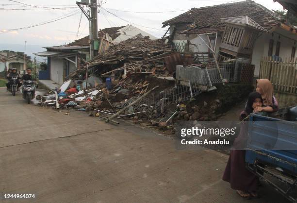 Number of buildings collapsed due to an earthquake in the Nyalindung village area, Cuguenang sub-district, Cianjur, West Java, Indonesia on Monday 21...