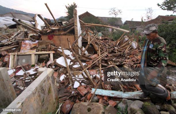 Number of buildings collapsed due to an earthquake in the Nyalindung village area, Cuguenang sub-district, Cianjur, West Java, Indonesia on Monday 21...