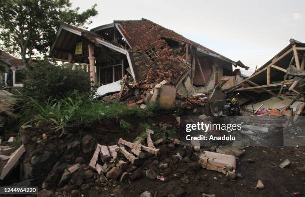 Number of buildings collapsed due to an earthquake in the Nyalindung village area, Cuguenang sub-district, Cianjur, West Java, Indonesia on Monday 21...