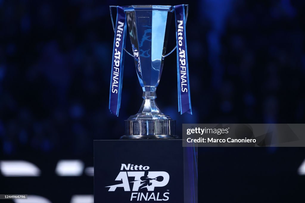 The trophy of ATP Finals is displayed during the final...