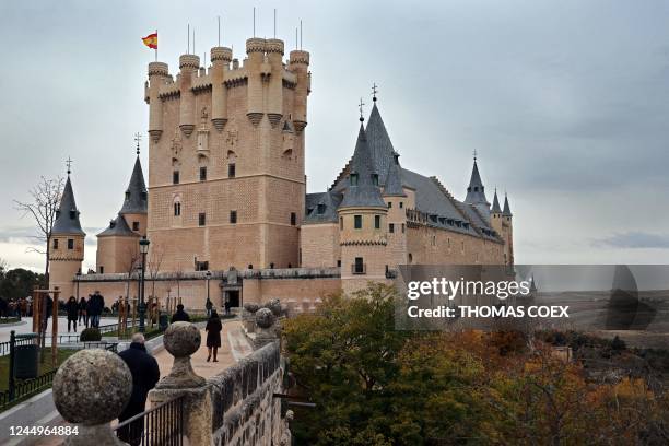 Picture taken on November 19, 2022 shows the Alcazar of Segovia in the city of Segovia, in Castille and Leon, northern Spain. - The alcazar was...