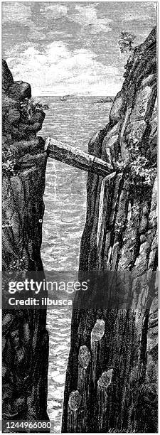 antique illustration: gray man's path, ireland - basalt stock illustrations