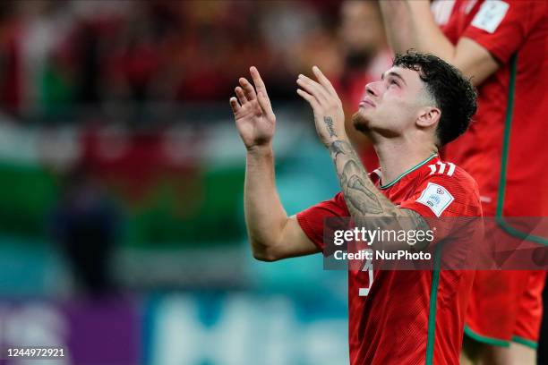 Neco Williams Right-Back of Wales and Nottingham Forest crying after the FIFA World Cup Qatar 2022 Group B match between USA and Wales at Ahmad Bin...