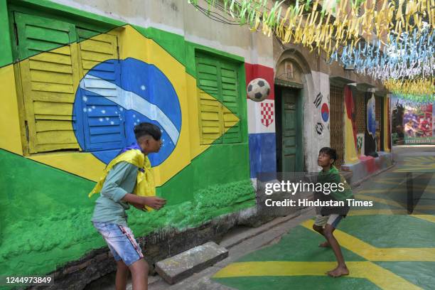 North Kolkata neighbourhood is decked up with FIFA World Cup 2022 theme, main focus on Brazil during Qatar World Cup 2022 on November 21, 2022 in...