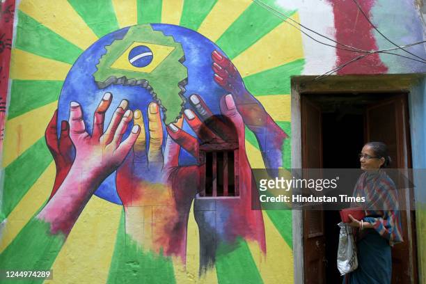 North Kolkata neighbourhood is decked up with FIFA World Cup 2022 theme, main focus on Brazil during Qatar World Cup 2022 on November 21, 2022 in...