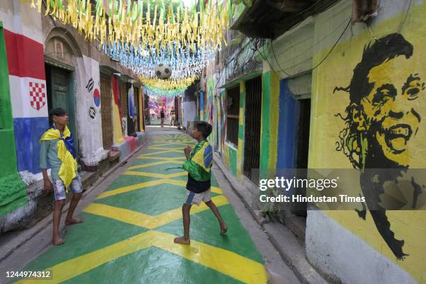 North Kolkata neighbourhood is decked up with FIFA World Cup 2022 theme, main focus on Brazil during Qatar World Cup 2022 on November 21, 2022 in...