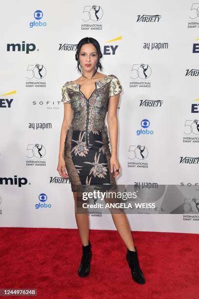 Afghan-US actress Annet Mahendru arrives for the 50th International Emmy Awards at the New York Hilton Hotel in New York City on November 21, 2022.