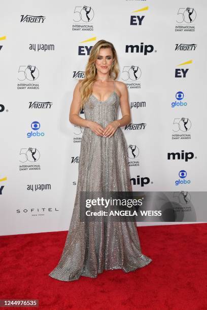 Canadian actress Melissa Roxburgh arrives for the 50th International Emmy Awards at the New York Hilton Hotel in New York City on November 21, 2022.