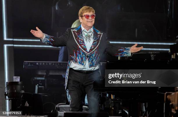 November 20, 2022 - Elton John performs in concert, the last of 3-night stand to finish the American leg of his farewell tour at Dodger Stadium on...
