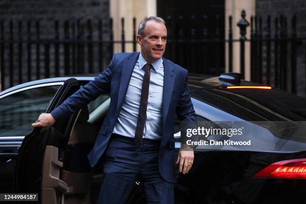 Deputy Prime Minister, Dominic Raab arrives for a cabinet meeting at Downing Street on November 22, 2022 in London, England.