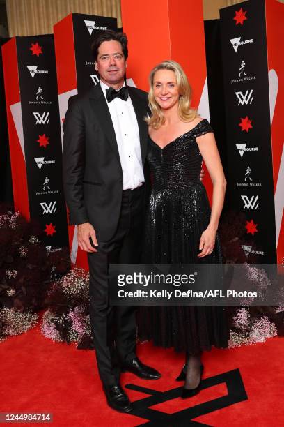 Gillon McLachlan, Chief Executive Officer of the AFL and wife Laura are seen during the 2022 Season 7 W Awards at Crown Palladium on November 22,...