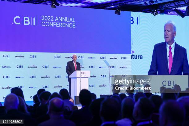 Brian McBride, president of the Confederation of British Industry , speaks on day two at the Confederation of British Industry 2022 Annual Conference...