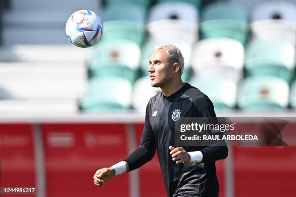 Costa Rica's goalkeeper Keylor Navas takes part in a training session at the Al Ahli SC Stadium in Doha on November 22 on the eve of the Qatar 2022...