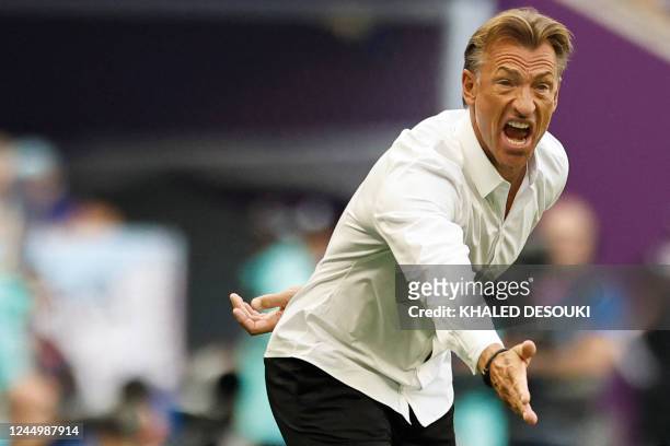 Saudi Arabia's French coach Herve Renard gestures during the Qatar 2022 World Cup Group C football match between Argentina and Saudi Arabia at the...
