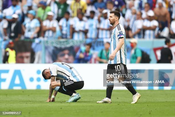 Dejected Lionel Messi of Argentina reacts at full time during the FIFA World Cup Qatar 2022 Group C match between Argentina and Saudi Arabia at...