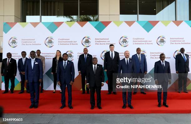 An ECOWAS representative, Togo's President Faure Gnassingbe, Ghana's President Nana Akufo-Addo, European Council President Charles Michel, and...