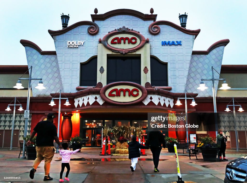 The exterior of the AMC Methuen 20 movie theater building located in