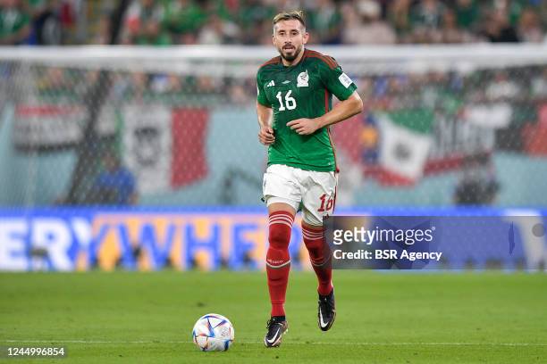 Hector Herrera of Mexico runs with the ball during the Group C - FIFA World Cup Qatar 2022 match between Mexico and Poland at Stadium 974 on November...