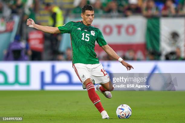 Hector Moreno of Mexico passes the ball during the Group C - FIFA World Cup Qatar 2022 match between Mexico and Poland at Stadium 974 on November 22,...