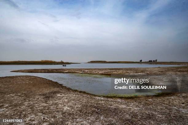Picture shows drought and low water levels in the Euphrates River in the western countryside of Tabqa in Syria's Raqqa governorate, on November 22,...