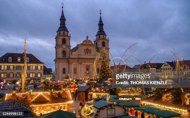 General view of the Christmas Market on the market square in Ludwigsburg, southern Germany on November 22, 2022. - The Christmas Market lasts until...