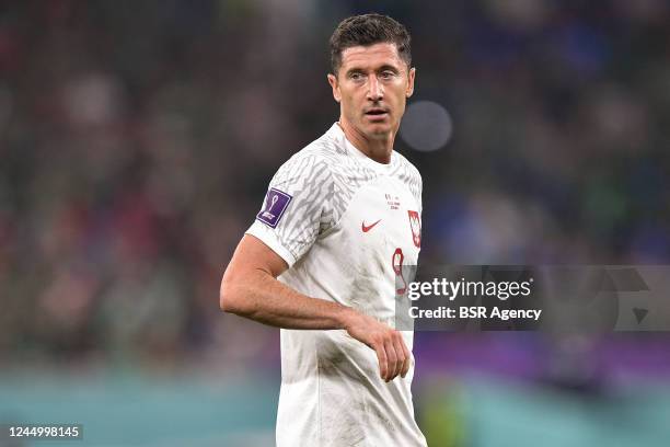 Robert Lewandowski of Poland looks on during the Group C - FIFA World Cup Qatar 2022 match between Mexico and Poland at Stadium 974 on November 22,...