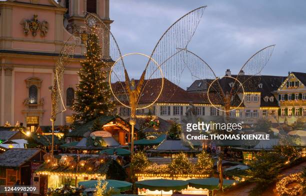 General view of the Christmas Market on the market square in Ludwigsburg, southern Germany on November 22, 2022. - The Christmas Market lasts until...
