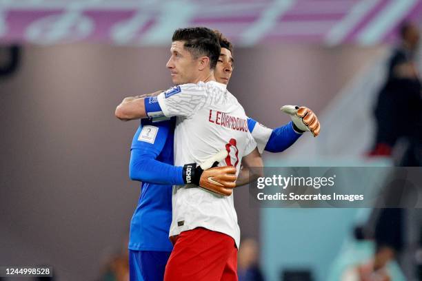 Robert Lewandowski of Poland, Guilermo Ochoa of Mexico during the World Cup match between Mexico v Poland at the Stadium 974 on November 22, 2022 in...