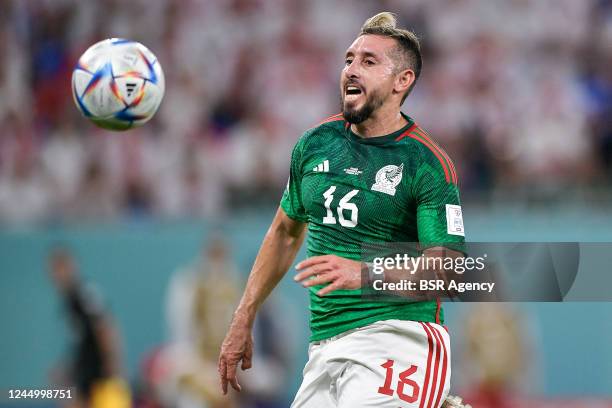 Hector Herrera of Mexico runs with the ball during the Group C - FIFA World Cup Qatar 2022 match between Mexico and Poland at Stadium 974 on November...