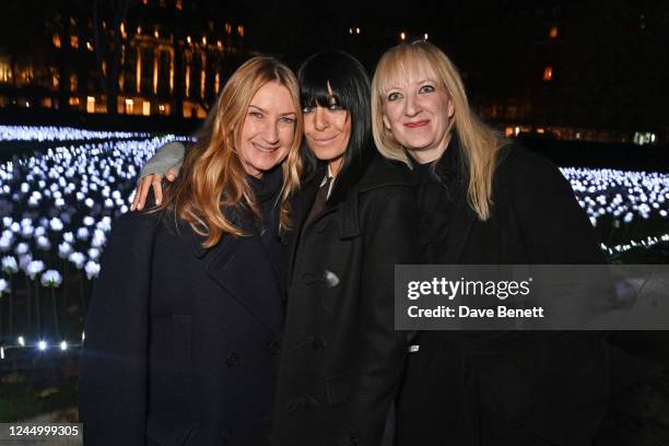 Anya Hindmarch, Claudia Winkleman and Camilla Morton attend the opening of the 2022 'Ever After Garden', the illuminated garden of remembrance, in...
