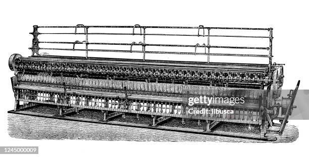antique illustration: linen industry machinery - loom stock illustrations