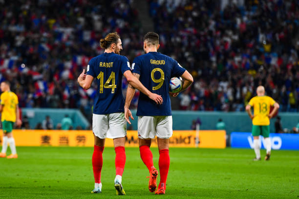 Adrien RABIOT and Olivier GIROUD of France during the FIFA World Cup 2022, Group D match between France and Australia on November 22, 2022 in Al...