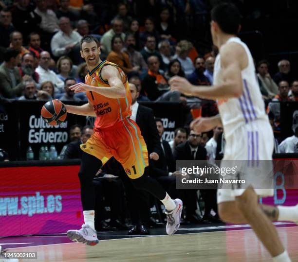 Víctor Claver, #1 of Valencia Basket in action during the 2022/2023 Turkish Airlines EuroLeague Regular Season Round 9 match between Valencia Basket...