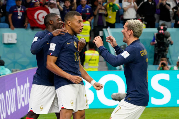 Kylian Mbappe of France celebrates his goal with his teammates during the Qatar 2022 World Cup match, Group D, between France and Australia played at...