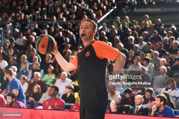 Referee Sergio Silva in action during the 2022/2023 Turkish Airlines EuroLeague Regular Season Round 9 match between FC Barcelona and Partizan...