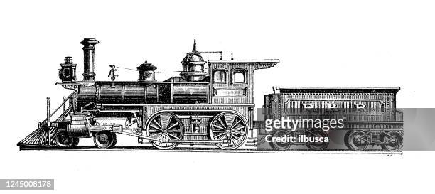 antike illustration: lokomotivzug - stich stock-grafiken, -clipart, -cartoons und -symbole