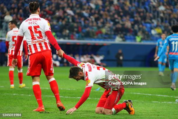 Srdjan Mijailovic of FK Crvena zvezda on the ball whilst under News  Photo - Getty Images