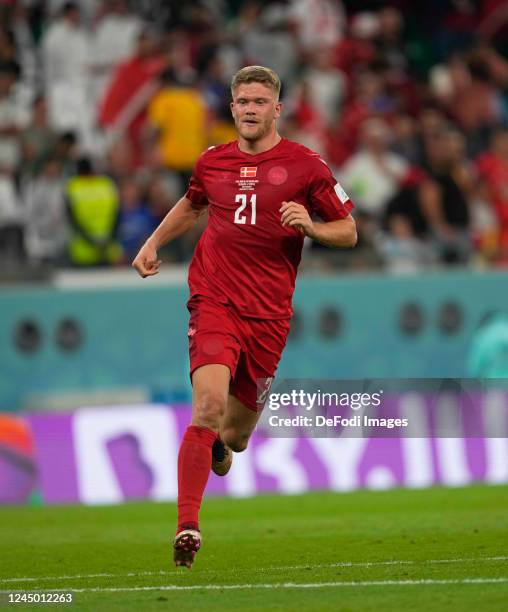 Andreas Cornelius of Denmark looks on during the FIFA World Cup Qatar 2022 Group D match between Denmark and Tunisia at Education City Stadium on...