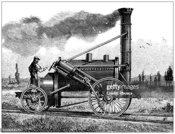 antike illustration: lokomotivzug - zug mit dampflokomotive stock-grafiken, -clipart, -cartoons und -symbole