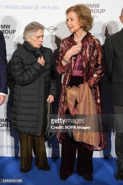 Princess Irene of Greece and Denmark and Queen Sofia of Spain attend the BMW Painting Awards at the Real theater in Madrid.