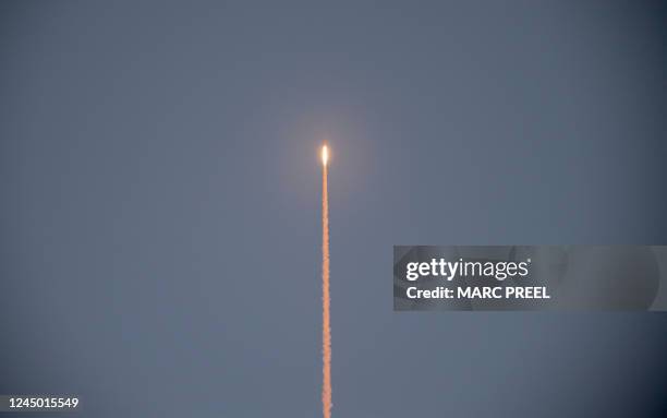 Picture taken on November 23, 2022 shows the launch of the "SubOrbital Express 3" suborbital rocket from the Esrange Space Center in Jukkasjärvi,...