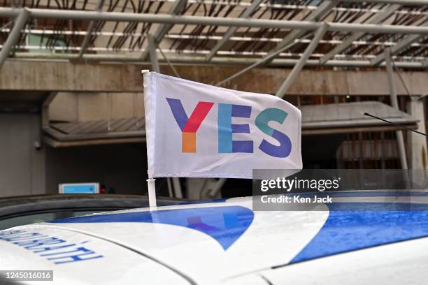 Car emblazoned with SNP and Scottish independence slogans sits outside the Scottish Parliament, as the UK Supreme Court handed down its decision that...