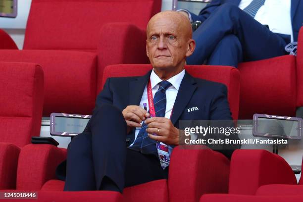 Chairman of the FIFA referees committee Pierluigi Collina looks on prior to the FIFA World Cup Qatar 2022 Group E match between Germany and Japan at...