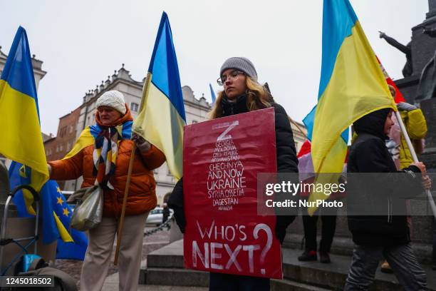 Ukrainian citizens and Polish supporters attend an everyday demonstration of solidarity with Ukraine at the Main Square, on the 273rd day of Russian...